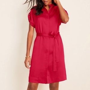 Bright Red Silky Shirt Midi Dress